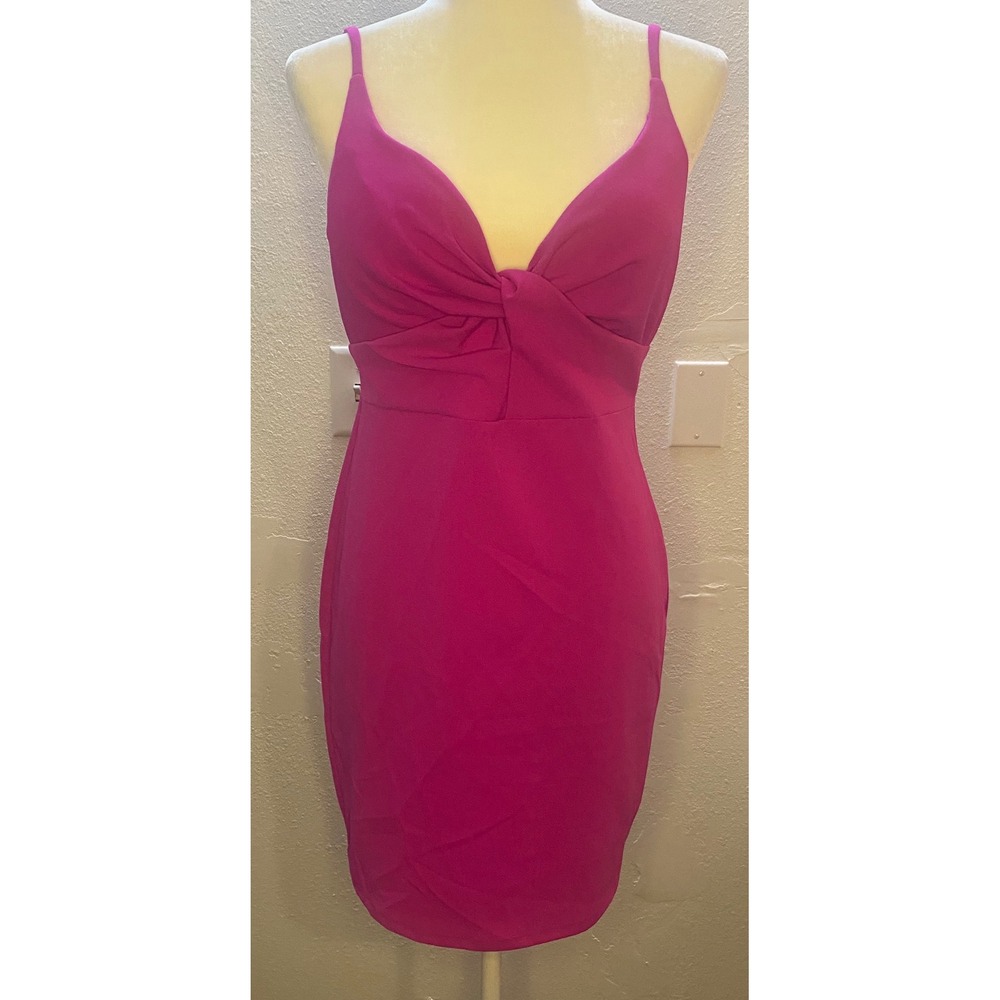 Emerald Sundae Bodycon Dress Women L Neon Fuchsia NEW Twist Front Cocktail